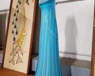 Beautiful tall turquoise & white vase