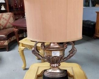 Trophy shaped table lamp with shade