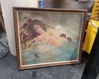 Vintage Nude framed Oil Painting