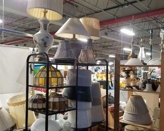 Assorted vintage lamps, replacement glass & shades
