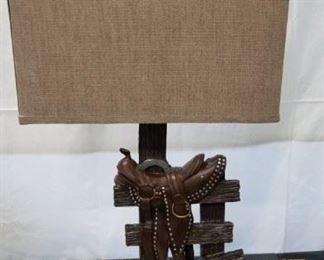 Western saddle style table lamp with shade