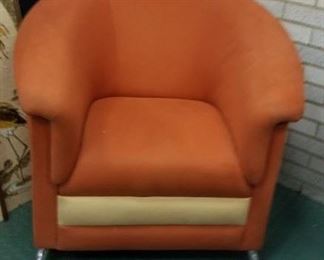 MCM orange & cream barrel chair with chrome legs