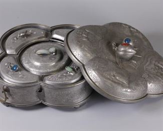 Chinese pewter fruit box w/ cover, possibly 19th c.
