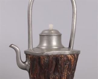 Chinese wood & pewter teapot, possibly 19th c.