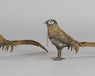 pair of Chinese gilded silver bird form boxes, possibly Republican period