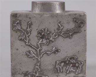 Chinese pewter tea caddy, possibly 19th c.