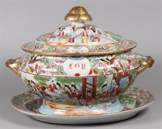 Chinese rose medallion porcelain soup tureen, possibly 19th c.