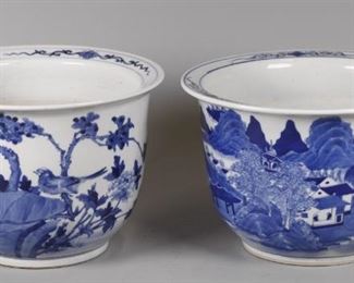 2 Chinese blue and white porcelain planters, possibly 19th c.