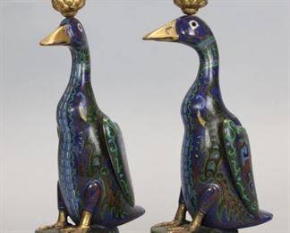 pair of Chinese cloisonné duck form censers, possibly Republican period