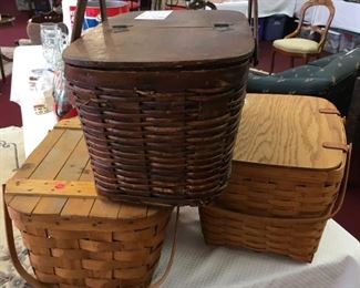 Picnic baskets - Longaberger, vintage Hawkey Basket Refrigerator (Burlington, Iowa) with tin insert 