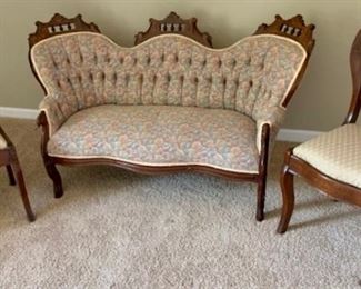 Antique Eastlake settee and two chairs (all sold individually)