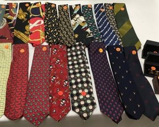 Selection of exquisite men’s ties, including Hermès Paris, Vineyard Vines 