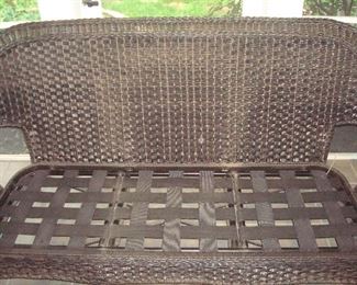 Screened Porch: The sofa is shown without the cushions. Notice the metal frame and reinforced straps. This is not your typical "wicker!"