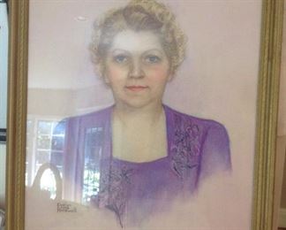 Family Room: Listed artist Evelyn Nola Rockwell (1887-1955) painted this pastel of Maxine's grandmother. It measures 23" x 27."