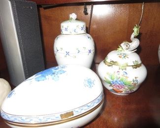 Herend  Blue Chinese Bouquet Large Egg
Rare Herend Blue Garland covered Ginger Jar
Rare Herend Queen Victoria Dolphin Lid Covered Sugar
