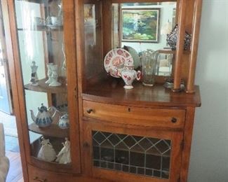 Victorian Oak China Buffet with leaded Glass Door