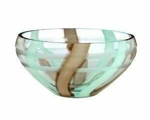 Waterford Evolution Espresso Swirl Bowl 10" Blown Aqua & Beige&nbsp; NEW in Box - Never opened
