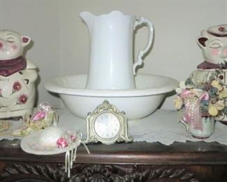 Shawnee Smiley cookie jars, pitcher & bowl