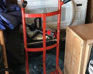 Microwave. Hand truck