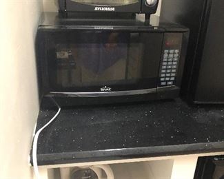 Microwave, toaster oven, coffee pot