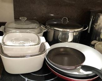 corning ware and fry pans