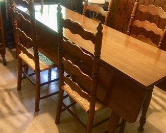 Drop Side Dining Table and Set of 6 Ladder back Chairs