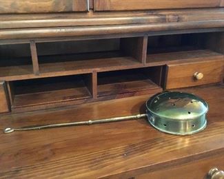Antique brass bed warmer