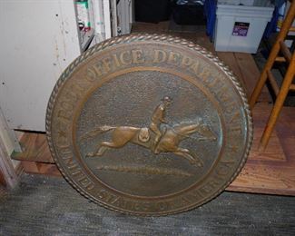 Genuine Bronze Post Office Sign/Plaque - Very Rare - 31-inches in Diameter & Heavy. Removed in 1970 when the Post Office Department was renamed United States Postal Service. This Logo was used from 1837 until 1970. 