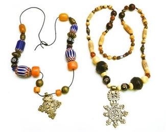 15. Pair of African Bead Necklaces on Cord