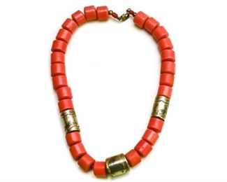 17. Coral and Silver Beaded Necklace
