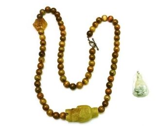 19. Stone Bead Necklace and Jadeite Pendant