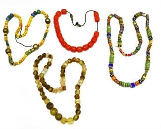 27. Lot of Four 4 Hand Beaded Necklaces with Stone and Amber