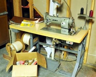 Juki High Speed, Single Needle, Industrial Machine, Model #LU-562.3 Includes Foot Treadle Knee Press Lever, Sewing Notions Upholstery Fabric And More
