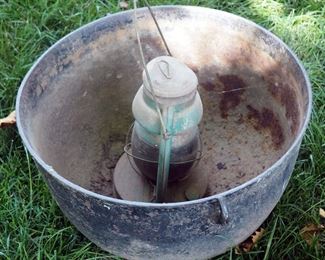 20" Cast Iron Kettle And Vintage Oil Lantern