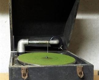 Silver Tone Portable Manual Phonograph With Crank