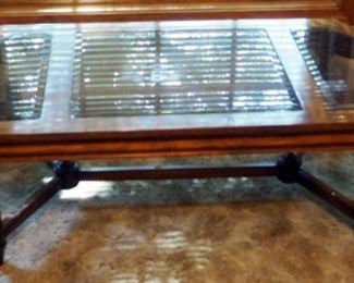 Weiman Solid Wood Beveled Glass Top Coffee Table, 16" x 58" x 24"