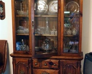 Solid Wood, Lighted China Cabinet With 3 Drawers One With Silverware Insert, 2 Cabinets, 78" x 50" x 16", One Piece