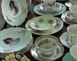 Porcelain Friendship tea cups, saucers and dessert plates.