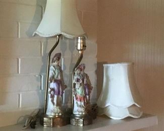 3 Bisque Porcelain Figurine Lamps with shades