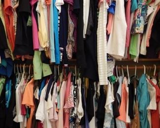 LADIES GOLF AND STREET CLOTHES GALORE! Mostly S, M, Occasionally a L or XL (those could be kids L and XL). Many of the sox are girls sizes. Brands include: Lady Hagan, Calloway, Liz Golf, Coral Bay, IZOD, Tehama and more. Street clothes same sizes. Brands include: Ann Taylor, Ann Taylor Loft, Jones NY, Lauren/Polo, Liz Claiborne and Chico. Tubs of shoes including many golf shoes, sizes 7-7 1/2. Also lots of costume jewelry, sunglasses, etc.
