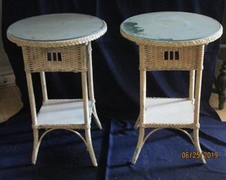 Wicker tables with glass top mid 50s