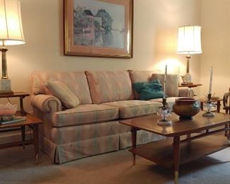 Circa June 1957 Copenhagen Line by Lane. Coffee table with matching end tables.