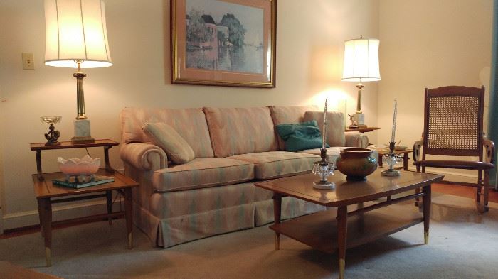 Circa June 1957 Copenhagen Line by Lane. Coffee table with matching end tables.