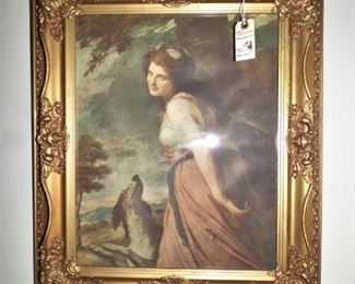Antique Framed Print of Lady Hamilton as "Bacchante" by George Romney 1734-1802