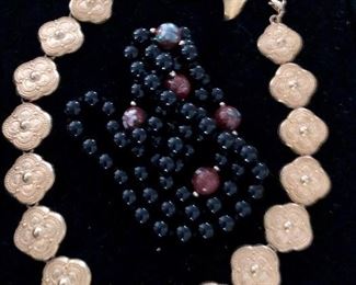 Onyx and cloisonné beads, costume jewelry 
