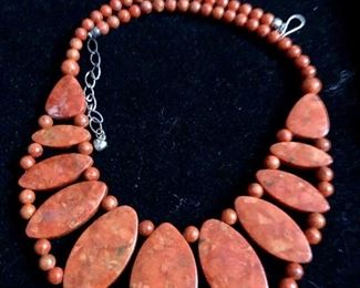 Red agate panel necklace 