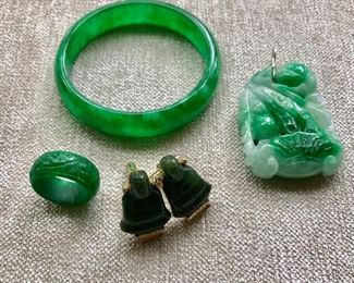 Jade cufflinks, ring, bangle, pendant