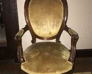 19th Century Antique Carved Victorian Salon Parlor Upholstered Armchair.  Good condition.  $150