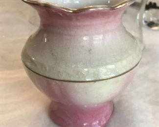 Taylor Smith and Taylor (TST) - Vintage porcelain vitreous decorated ware in pink and beige color with gold trim.  