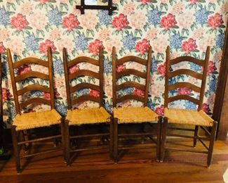 4 ladderback chairs with corn shuck bottoms
